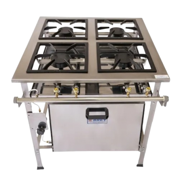 Fogão Industrial 4 Bocas Alta Pressão Com Forno Inox Metalbrey 