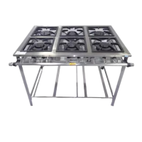 Fogão Baixa Pressão 6 Bocas 30x30cm  3 queimadores simples 3 queimadores duplos em aco inox Cristal aço