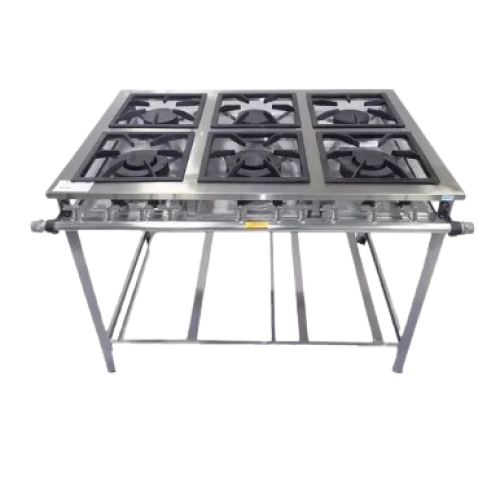 Fogão Baixa Pressão 6 Bocas 30x30cm  3 queimadores simples 3 queimadores duplos em aco inox Cristal aço