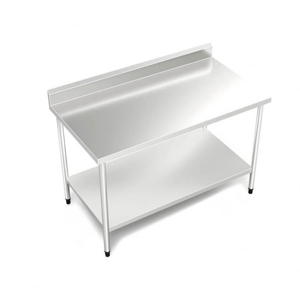 Mesa Total Inox de Encosto com uma Prateleira Inferior 150x70cm