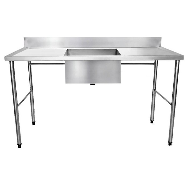 Mesa Total Inox de Encosto Contraventada com uma Cuba Central 150x70cm