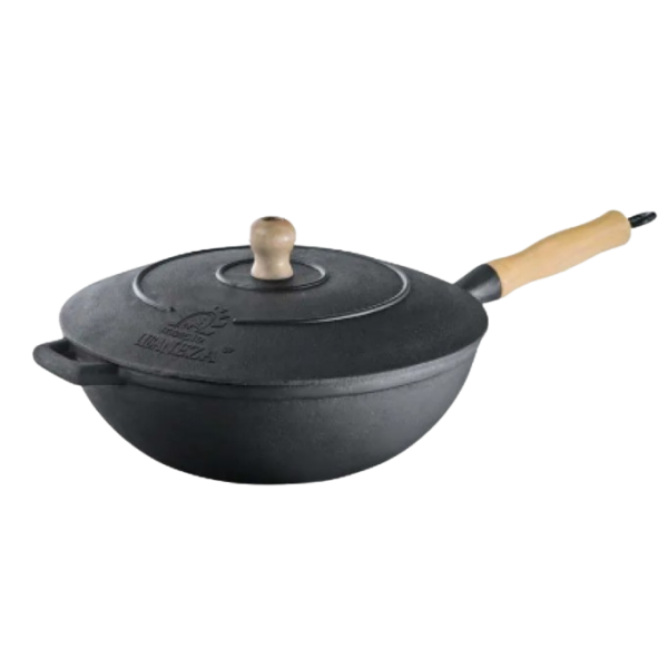 Panela de Ferro Frigideira Wok com tampa  28cm Libaneza